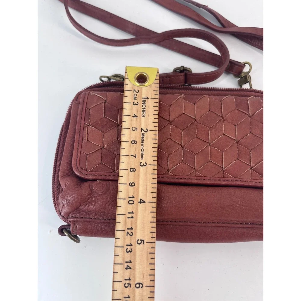 Burgundy Leather Woven Crossbody Wallet Bag Organizer Purse Classy Natural